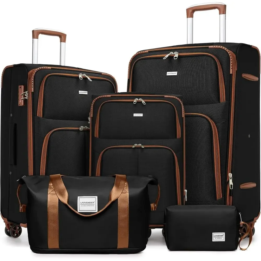 Expandable Hard Shell Luggage Set - 5点セット拡張可能スーツケースセット、スピナーホイール付き、軽量ハードシェルローリングラゲッジ、旅行用、男女兼用