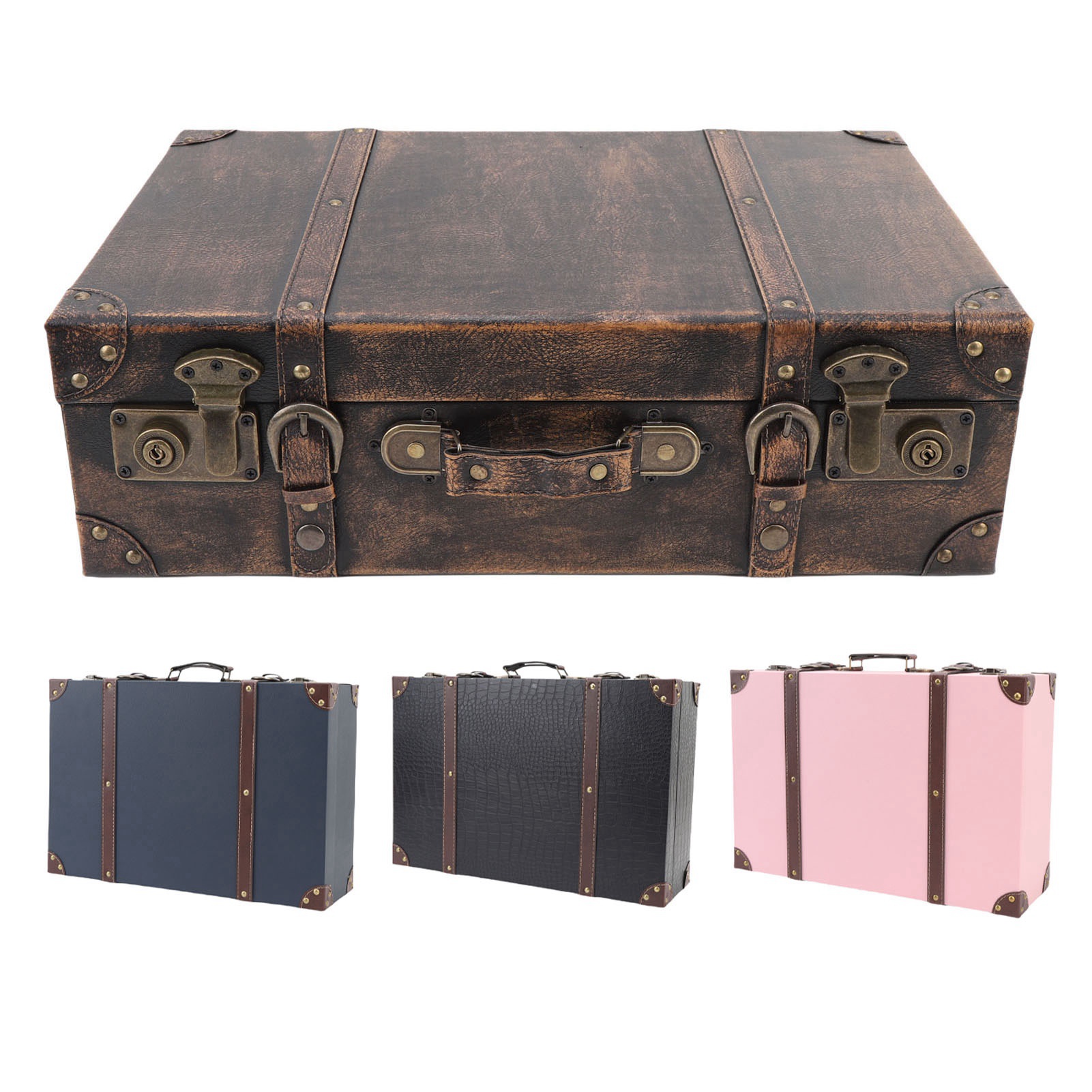Retro Vintage Trunk Suitcase - ヴィンテージスーツケースボックス トラベルスタイル装飾収納 レトロラゲージ装飾 誕生日・結婚式の装飾・写真撮影用小道具