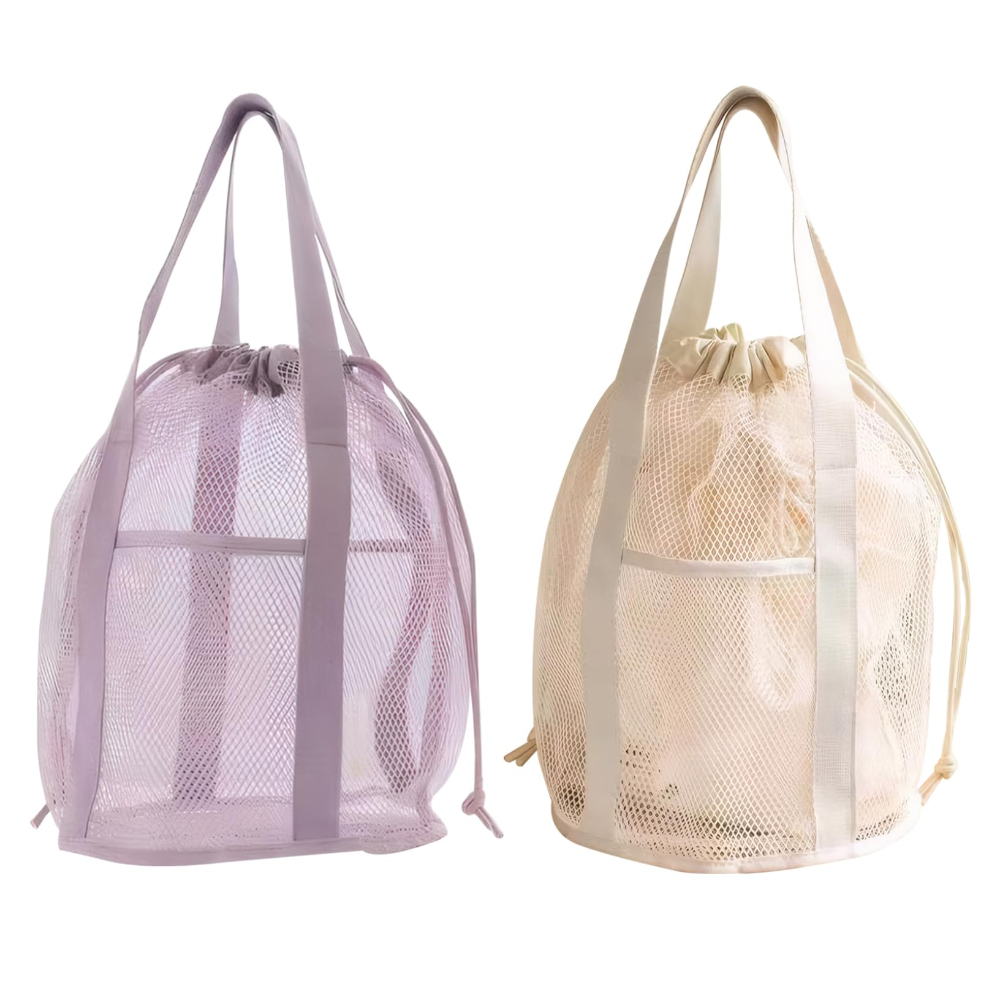 Cosmetic Bags - 旅行用トイレタリーバッグ メッシュ中空折りたたみ式超軽量ハンドバッグ 巾着ポケット ビーチバッグ おもちゃ用トイレタリーバッグ タオルフリップ