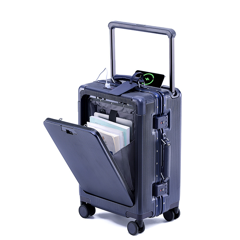 Aluminum Frame Carry On Luggage - 旅行用スーツケース アルミフレーム ワイドトロリーケース 20インチ 機内持ち込み可能 カップホルダー付き