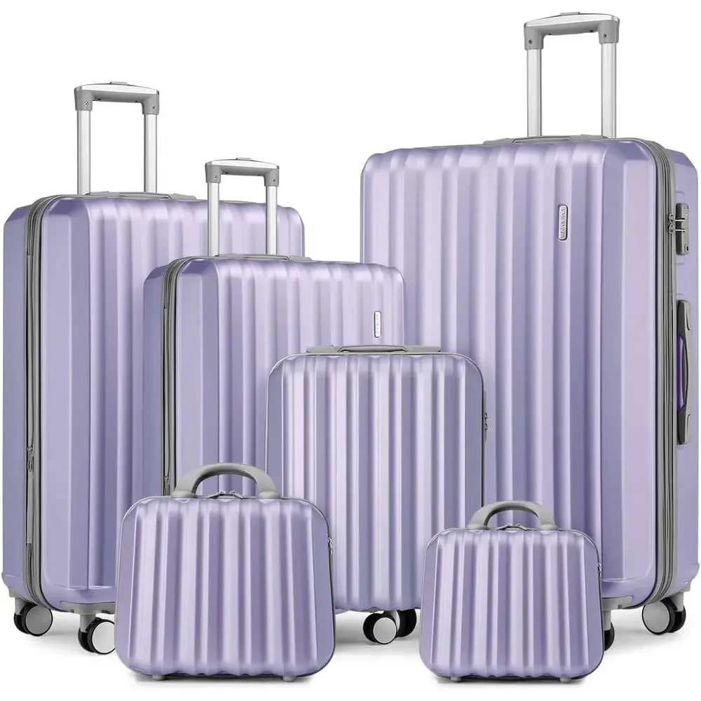 Expandable Hard Shell Luggage Set - 6点セット ラベンダー色の拡張可能なハードシェルスピナーラゲージセット（化粧品ケース付き）、サイズ12/14/18/20/24/28インチ