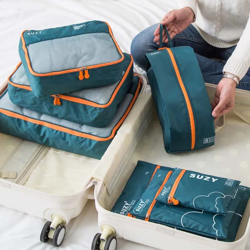 Foldable Rolling Luggage Bag - 7/6 個セットトラベルオーガナイザー収納袋スーツケースポータブル荷物オーガナイザー服靴 Tidy ポーチパッキング収納ケース