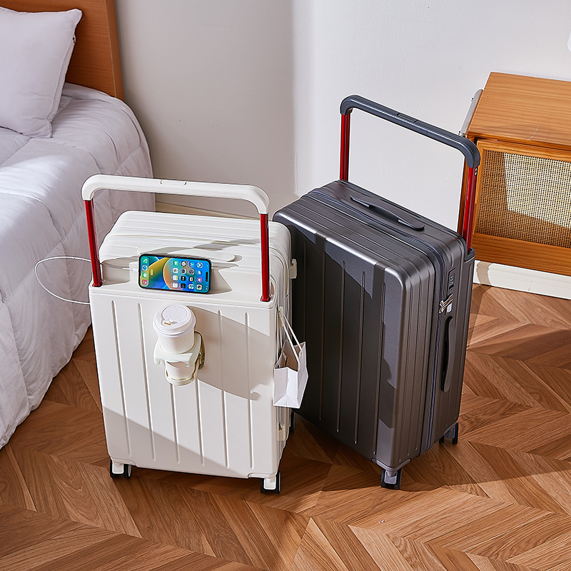 Spinner Wheel Rolling Suitcase 20 Inch - 20インチ、24インチ、26インチ幅広ハンドル付きトラベルスーツケース、PCジッパー式ローリングラゲージ、ホイール付きトロリーケース、カップホルダー付き機内持ち込み可能ラゲージ