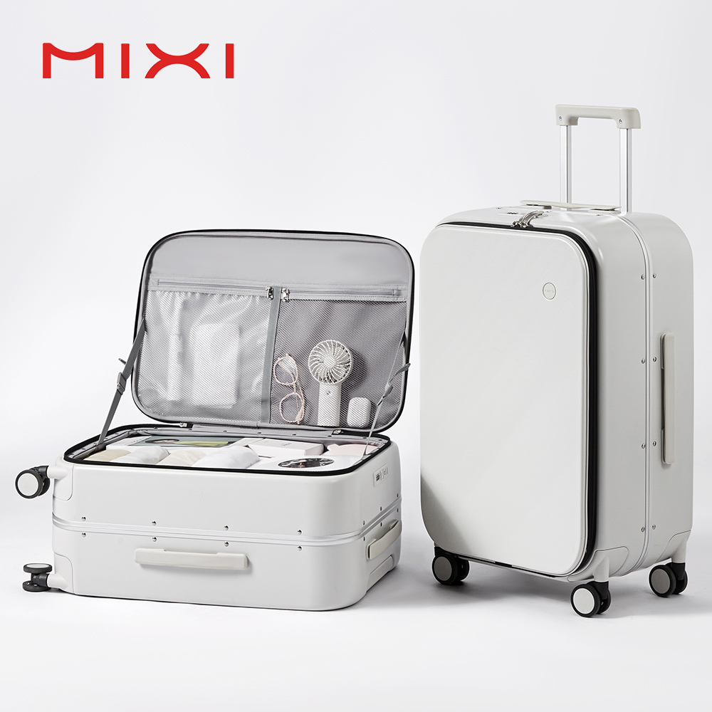Aluminum Frame Carry On Luggage - Mixi 新型PCアルミフレームスーツケース フロントオープン ローリングトラベルラゲージ 20インチ 機内持ち込み