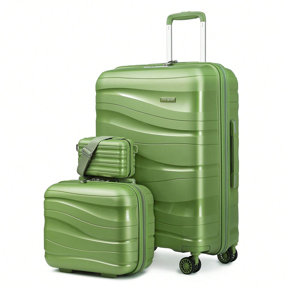 Expandable Hard Shell Luggage Set - 3ピースハードシェルラゲージセット、軽量PPスーツケース、スピナーホイールとTSAロック付き、20インチ機内持ち込み、14インチ、6インチ、20インチ拡張可能
