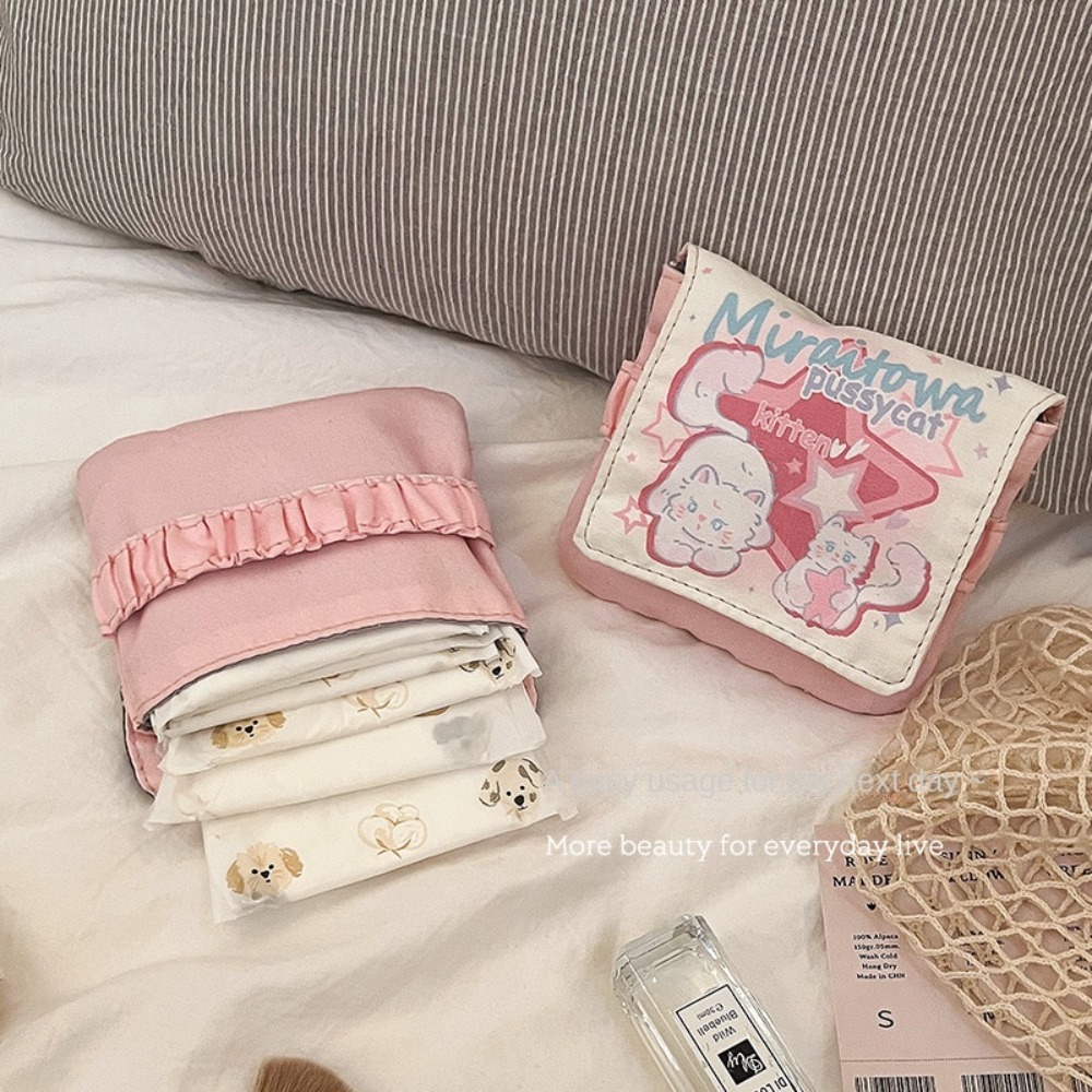 Cosmetic Bags - ミニデータケーブルオーガナイザー生理用ナプキンバッグ多目的大容量化粧品バッグ漫画子猫ナプキンポーチ収納袋