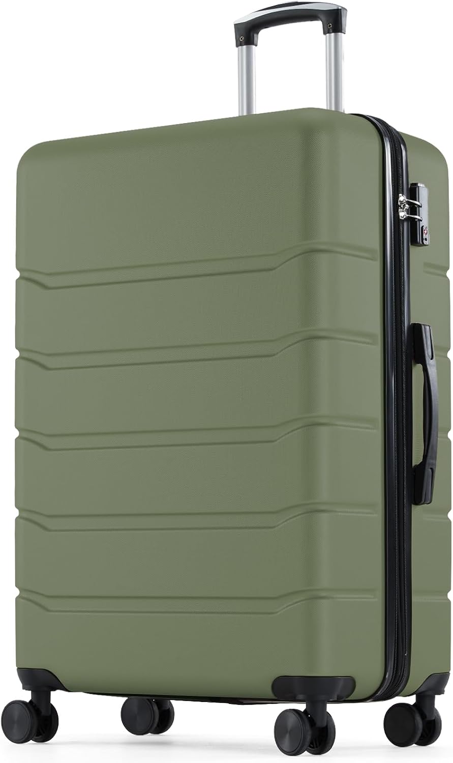 Expandable Hard Shell Luggage Set - 28インチ 機内持ち込み可能 ハードシェルABSスーツケース、ダブルスピナーホイール付き、軽量拡張可能ローリングスーツケース、TSAロック付き、グリーン