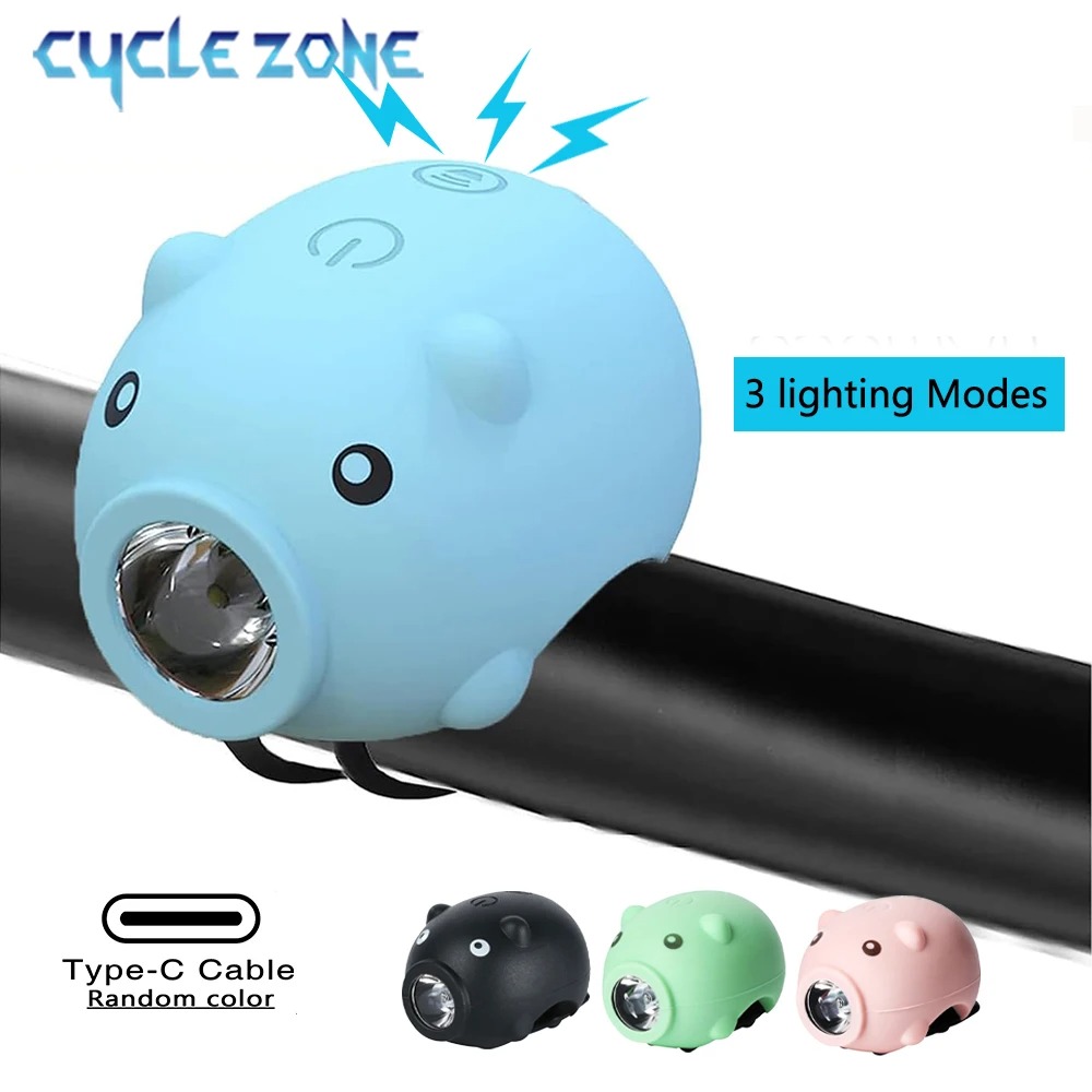 Kids Ride On Suitcase Scooter - かわいい豚型自転車フロントライト ホーン付き Type-C 充電式 3モードヘッドライト 子供用自転車
