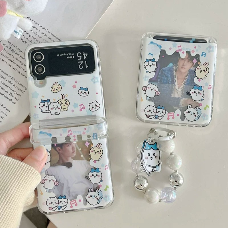 Wallets - 可愛い漫画日本のアニメ「ちいかわ」カードウォレットポケット付きスマホケース、Samsung Galaxy Z Flip 7 6