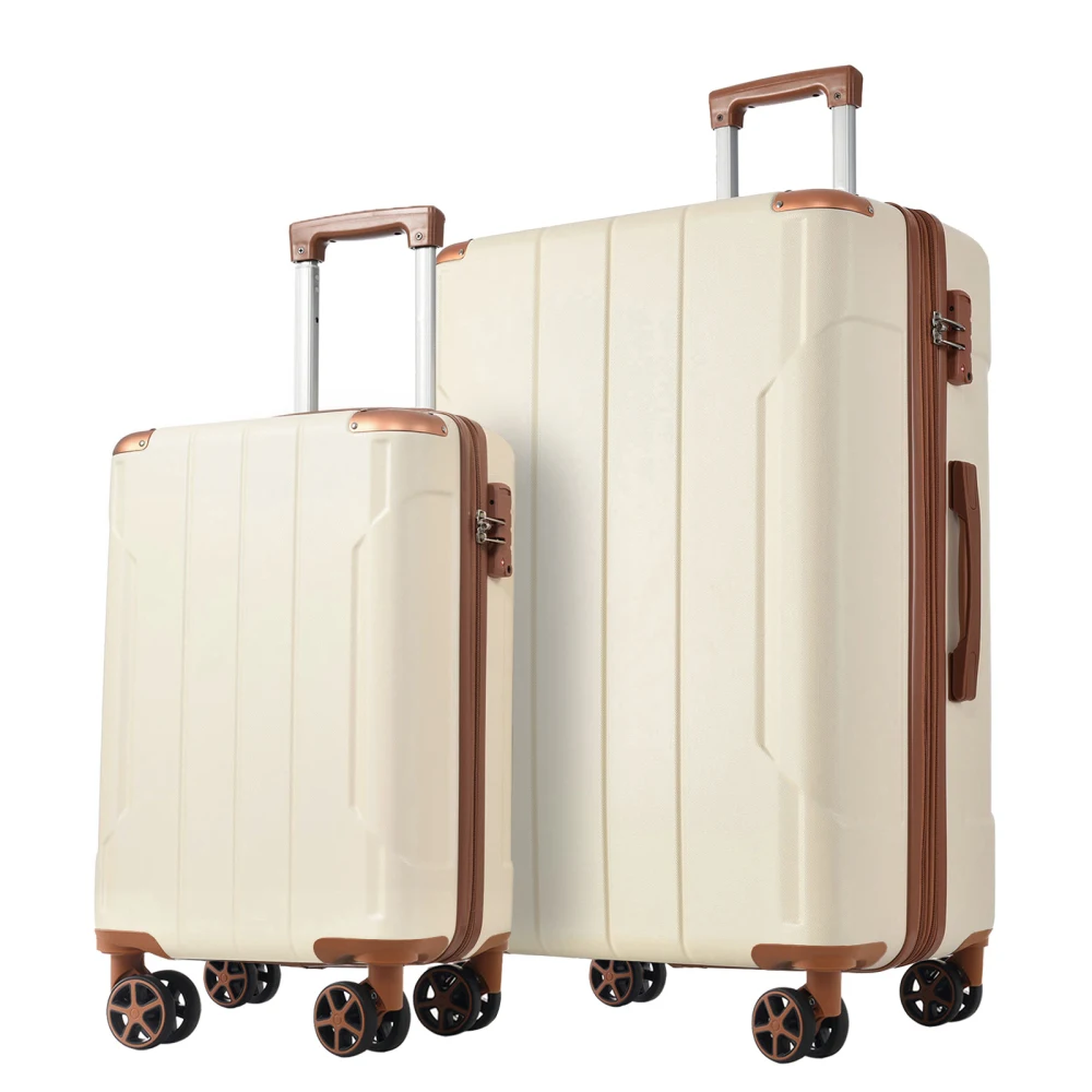 Expandable Hard Shell Luggage Set - ハードシェルABS製スーツケースセット 2ピースセット 拡張可能 TSAロック付き スピナーホイール 男女兼用