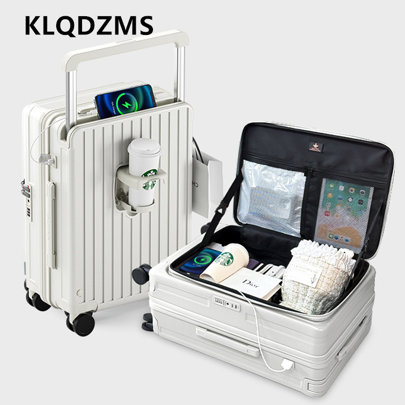 Front Opening Laptop Luggage 24 Inch - KLQDZMS 充電スーツケース フロントオープニング搭乗ボックス ラップトップ電動トロリーケース 20インチ24インチ26インチ多機能荷物ケース