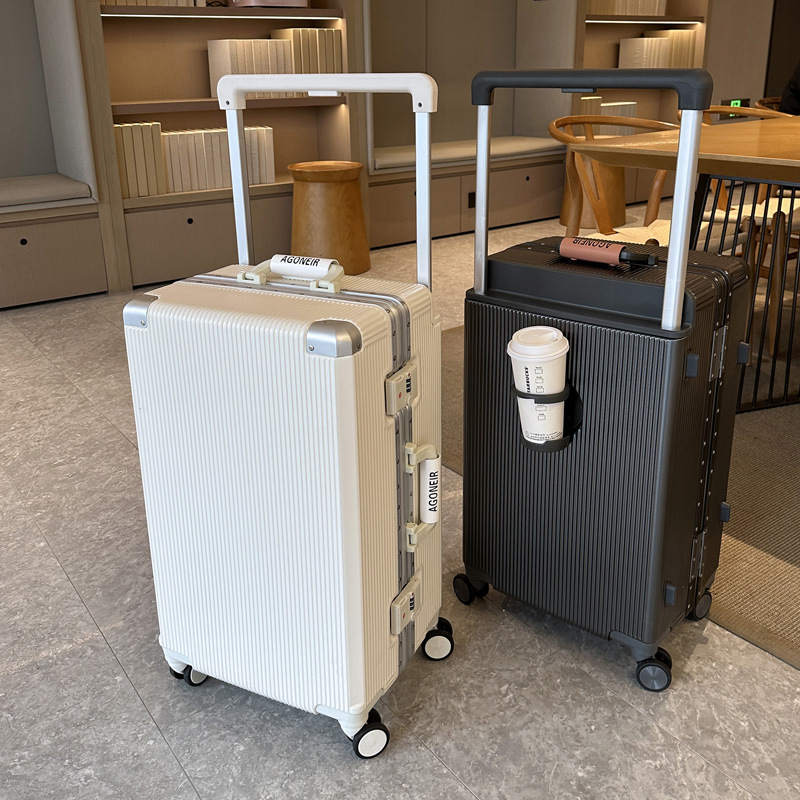 Aluminum Frame Carry On Luggage - 20インチ、22インチ、24インチ、26インチ幅広ハンドル付きトラベルスーツケース、アルミフレームトロリーケース、カップホルダー付きキャリーオンラゲージ、ローリングラゲージバッグ