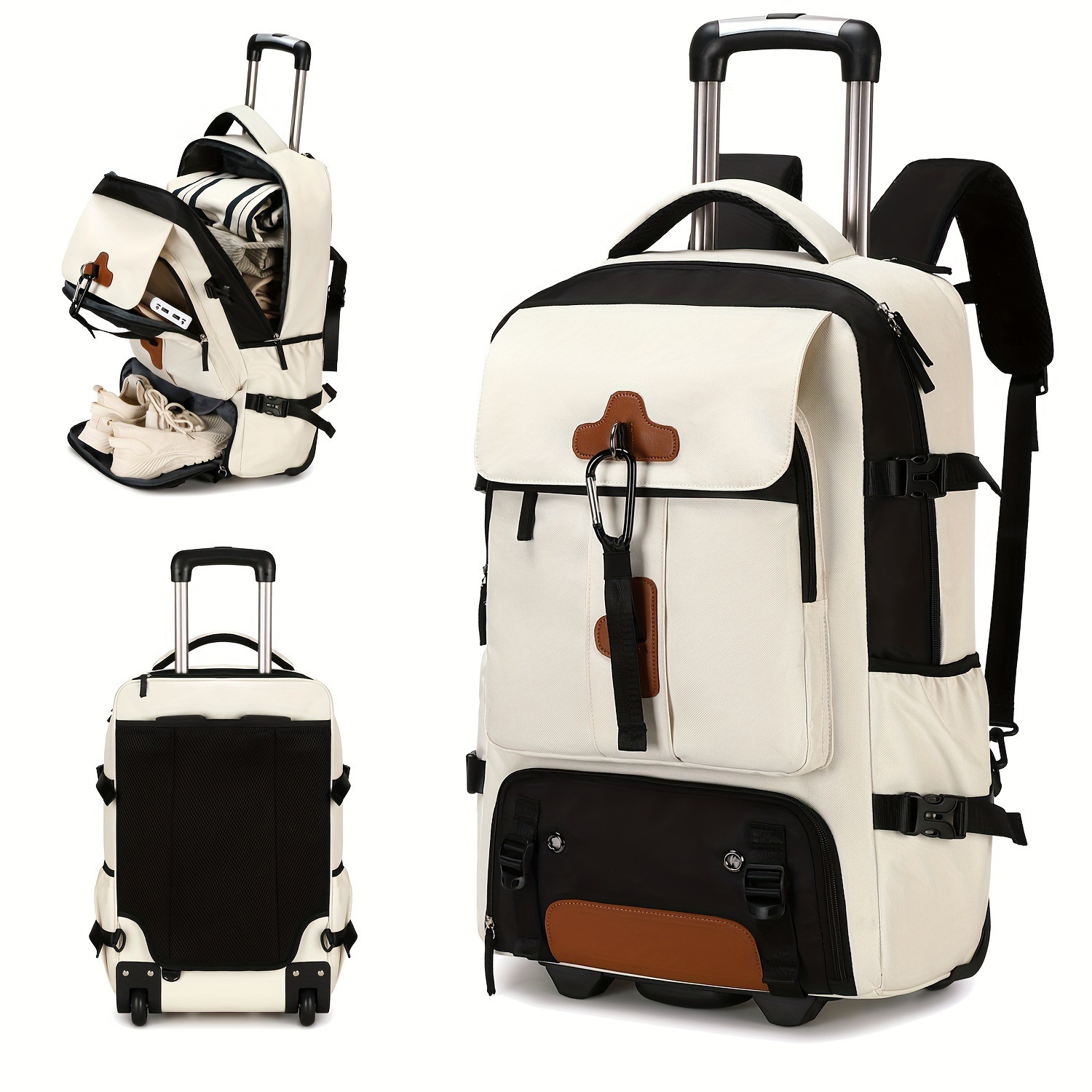 Foldable Rolling Luggage Bag - ローリングバックパック 大容量旅行用バックパック 車輪付き 機内持ち込み荷物用バックパック 男性用 アウトドア