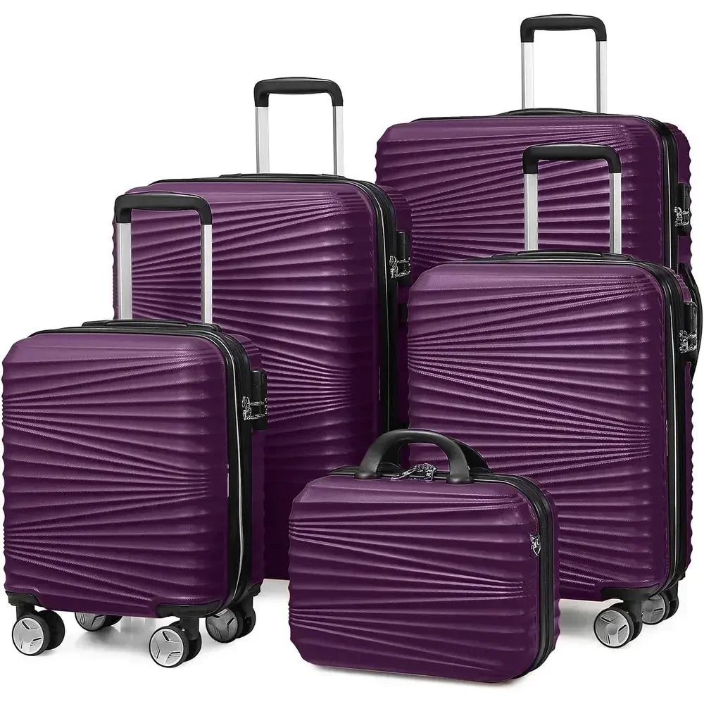 Expandable Hard Shell Luggage Set - 5点セット ハードシェル拡張可能スーツケースセット スピナーホイール付き 軽量トラベルスーツケース 男女兼用 (14/18/20/24/28インチ)