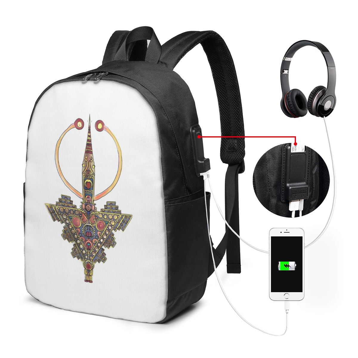 Travel Bags - Kabyle Jewelry Amazigh モロッコバックパック旅行ノートブックバッグコンピュータ大学生スクールバッグラップトップショルダーバッグ男性用女性用