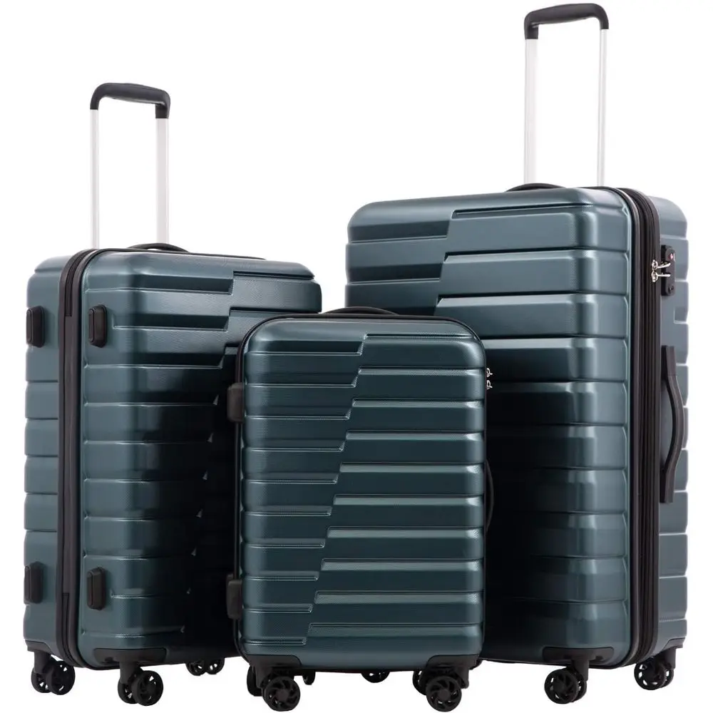 Expandable Hard Shell Luggage Set - 3ピースハードシェルスピナーラゲージセット、拡張可能な大型スーツケース、軽量ローリングキャリーオン、TSAロック、ティールブルー