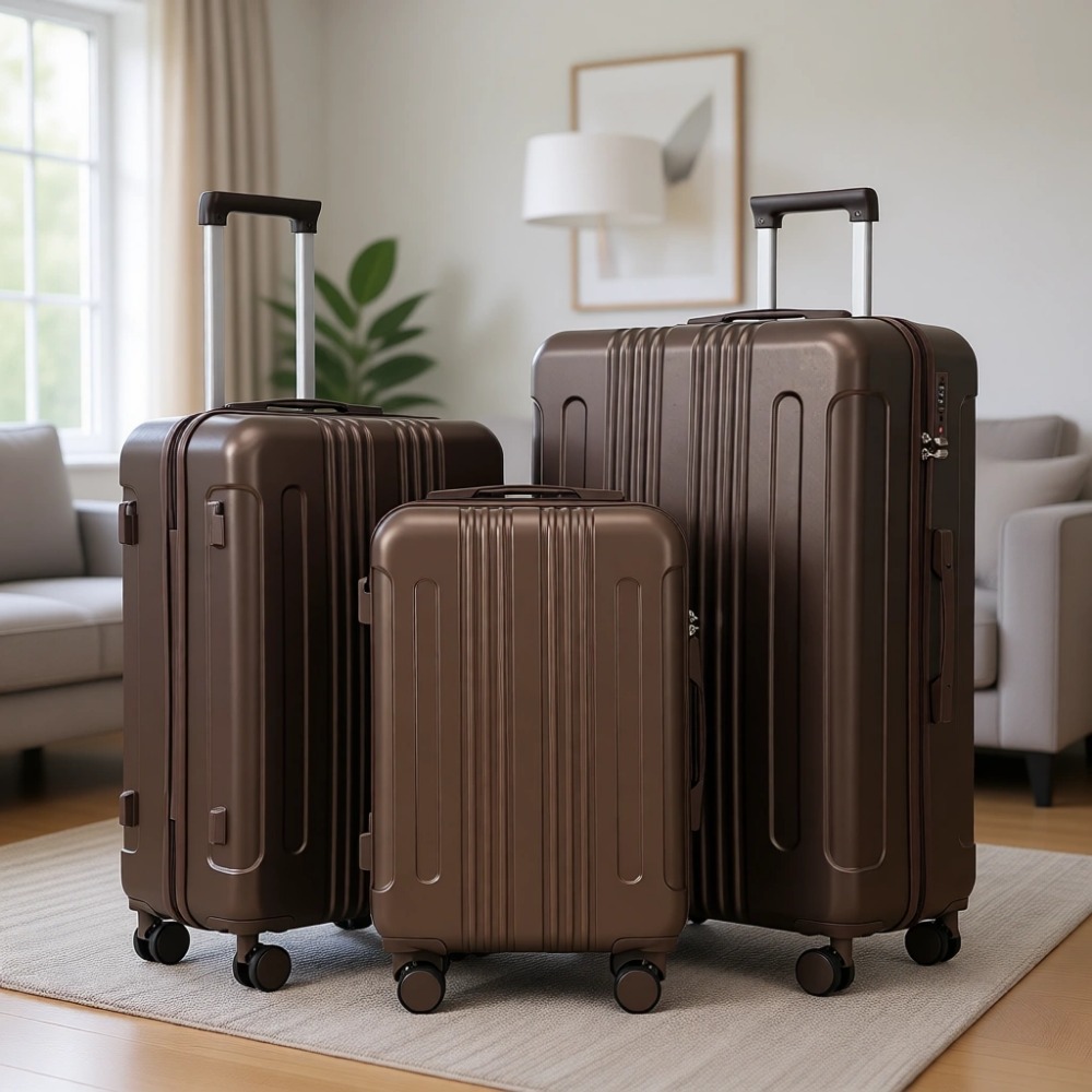 Expandable Hard Shell Luggage Set - 3ピース拡張可能ホイール付きハードシェルスーツケース TSAロック付きトラベルセット ブラウン
