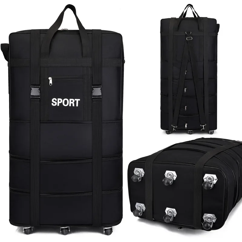 Foldable Rolling Luggage Bag - プラス航空会社チェックバッグオックスフォード大容量旅行ユニバーサルホイール折りたたみ荷物移動収納袋ローリングパッキングキューブ