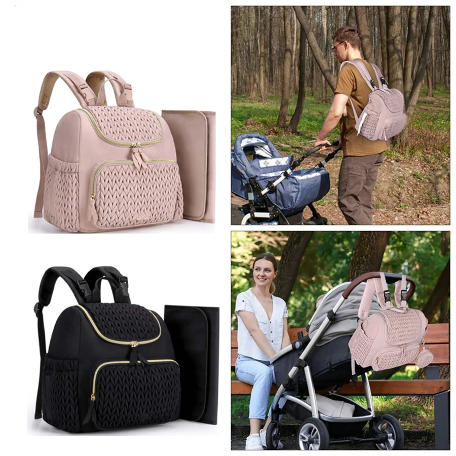 大容量マタニティおむつバッグバックパックニット柄ベビーおむつ - Travel Bags のレビューと価格