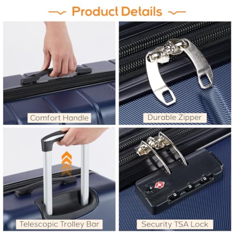 旅行用3ピース荷物セット：ハードシェル拡張可能な軽量ローリン - Expandable Hard Shell Luggage Set のレビューと価格