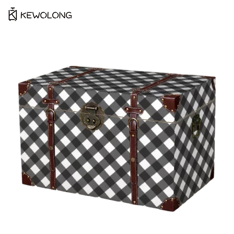 ヴィンテージ風チェック柄木製収納ボックス、レトロな格子柄スー - Retro Vintage Trunk Suitcase のレビューと価格