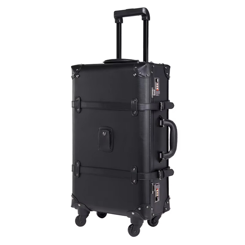 新しいレトロなローリング荷物スピナーブランドヴィンテージレザ - Retro Vintage Trunk Suitcase のレビューと価格