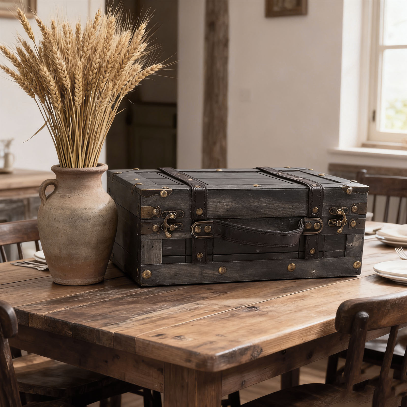 木製収納トランク 木製チェスト ヴィンテージ木製収納トランク - Retro Vintage Trunk Suitcase のレビューと価格