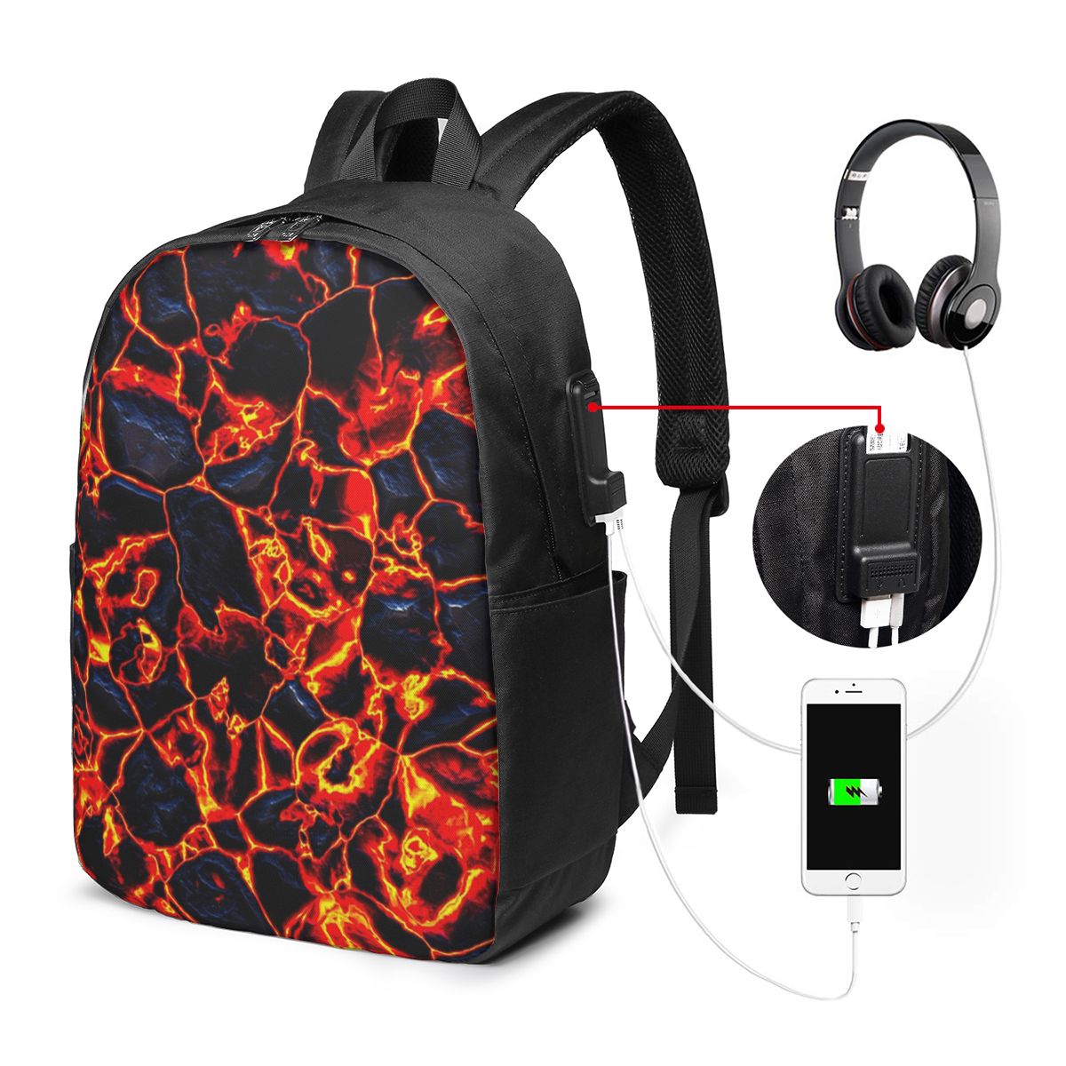 マグマ火山溶岩火災バックパック旅行ノートブックバッグコンピュ - Travel Bags のレビューと価格