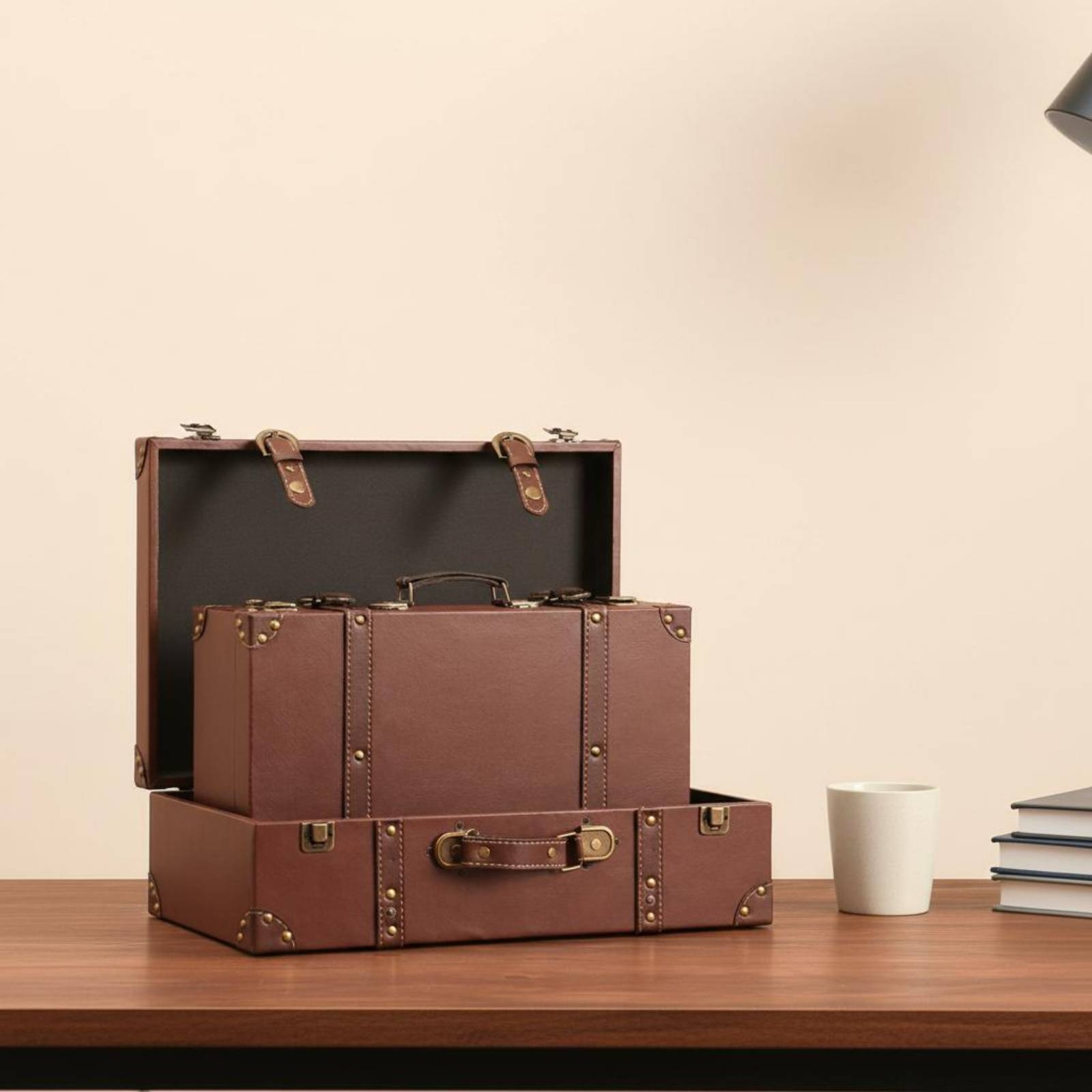 ヴィンテージスーツケーストランクリベットハードウェアハードサ - Retro Vintage Trunk Suitcase のレビューと価格