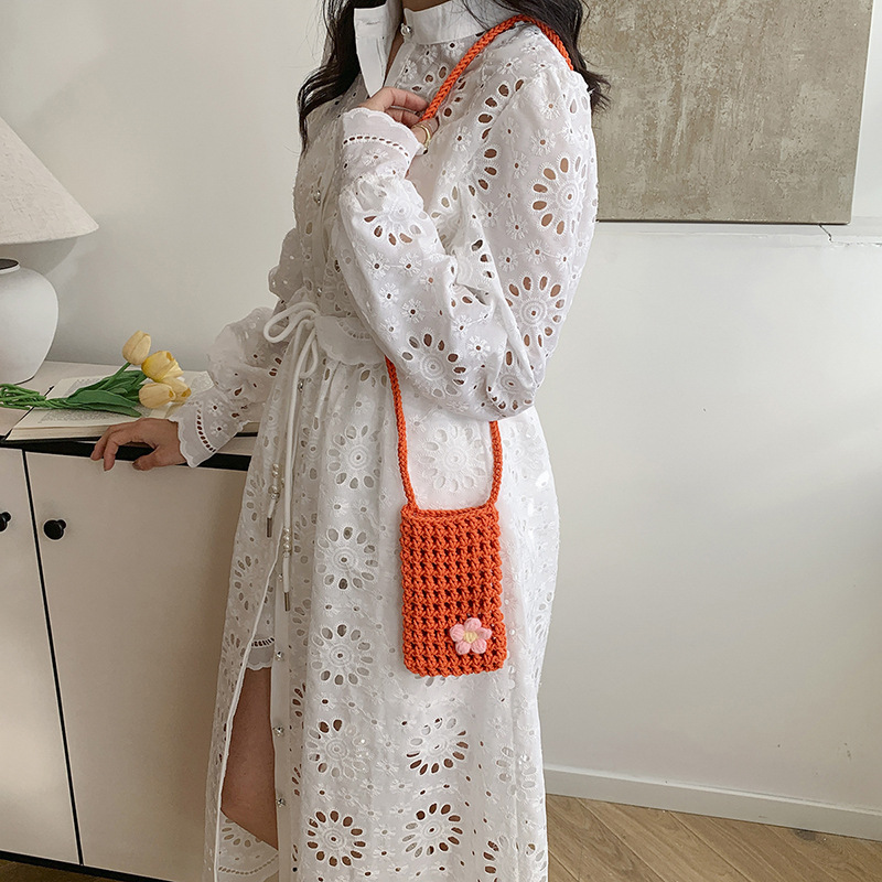 1 個新しい中空ニット多目的電話バッグ小物雑貨軽量編み込みシ - Handbags のレビューと価格