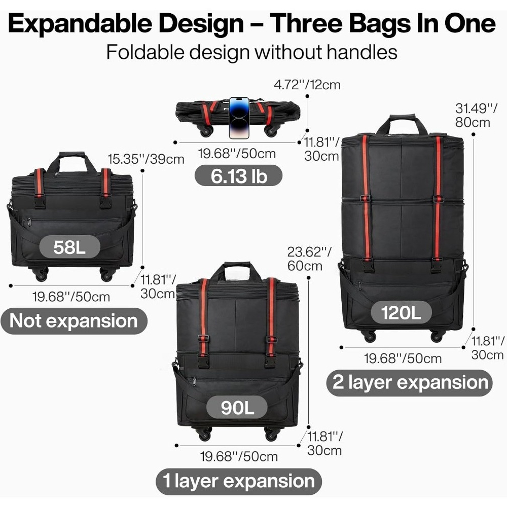 拡張可能で折りたたみ可能なホイール付きローリングラゲージバッ - Foldable Rolling Luggage Bag のレビューと価格