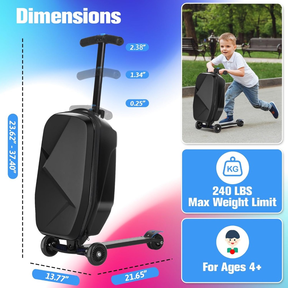 子供用スクーターラゲージ：軽量折りたたみ式ライドオンスーツケ - Kids Ride On Suitcase Scooter のレビューと価格