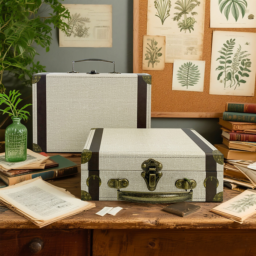 2個セット ヴィンテージスーツケース風収納ボックス 蓋付き  - Retro Vintage Trunk Suitcase のレビューと価格