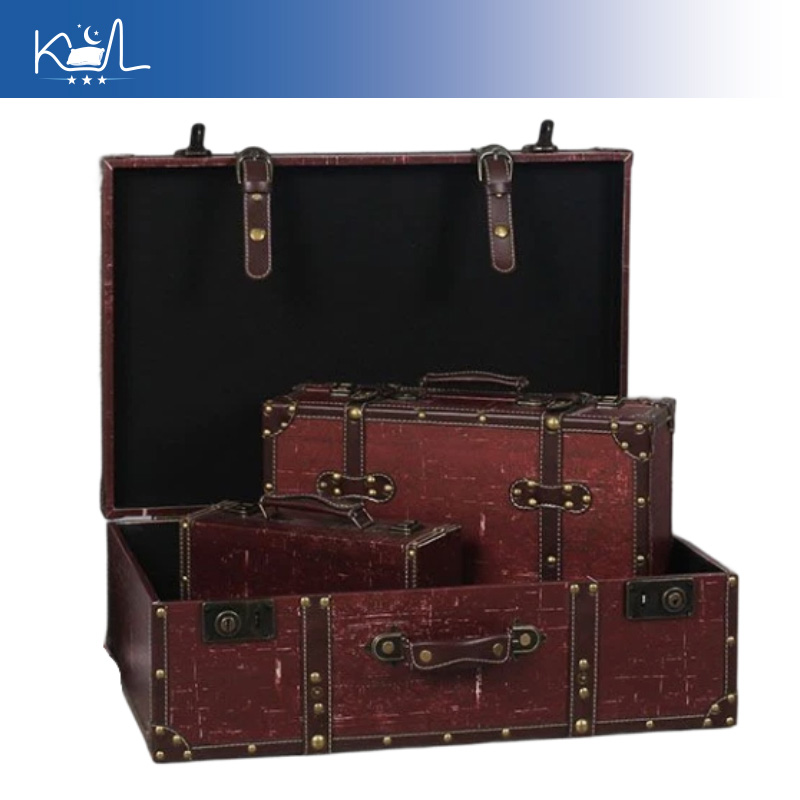 ヴィンテージレッド装飾スーツケース収納ボックス、アンティーク - Retro Vintage Trunk Suitcase のレビューと価格