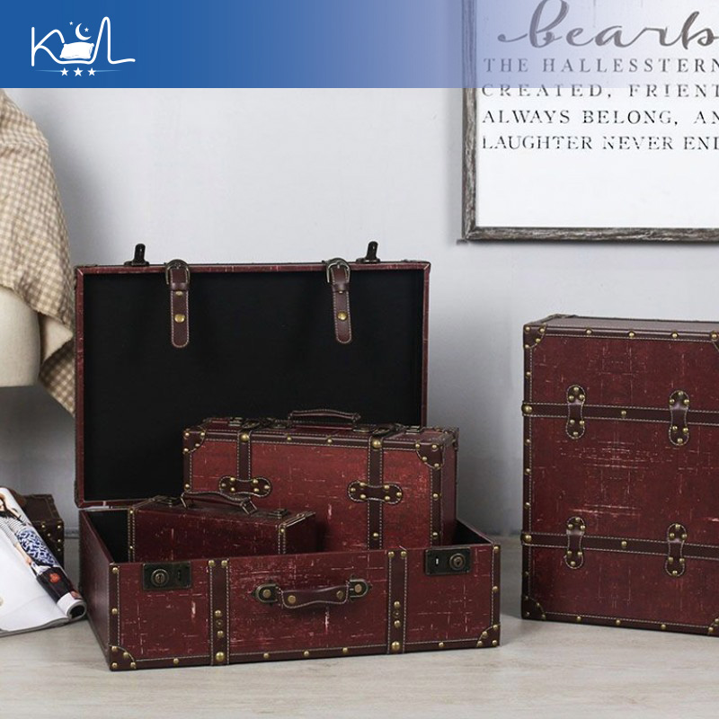 ヴィンテージレッド装飾スーツケース収納ボックス、アンティーク - Retro Vintage Trunk Suitcase のレビューと価格