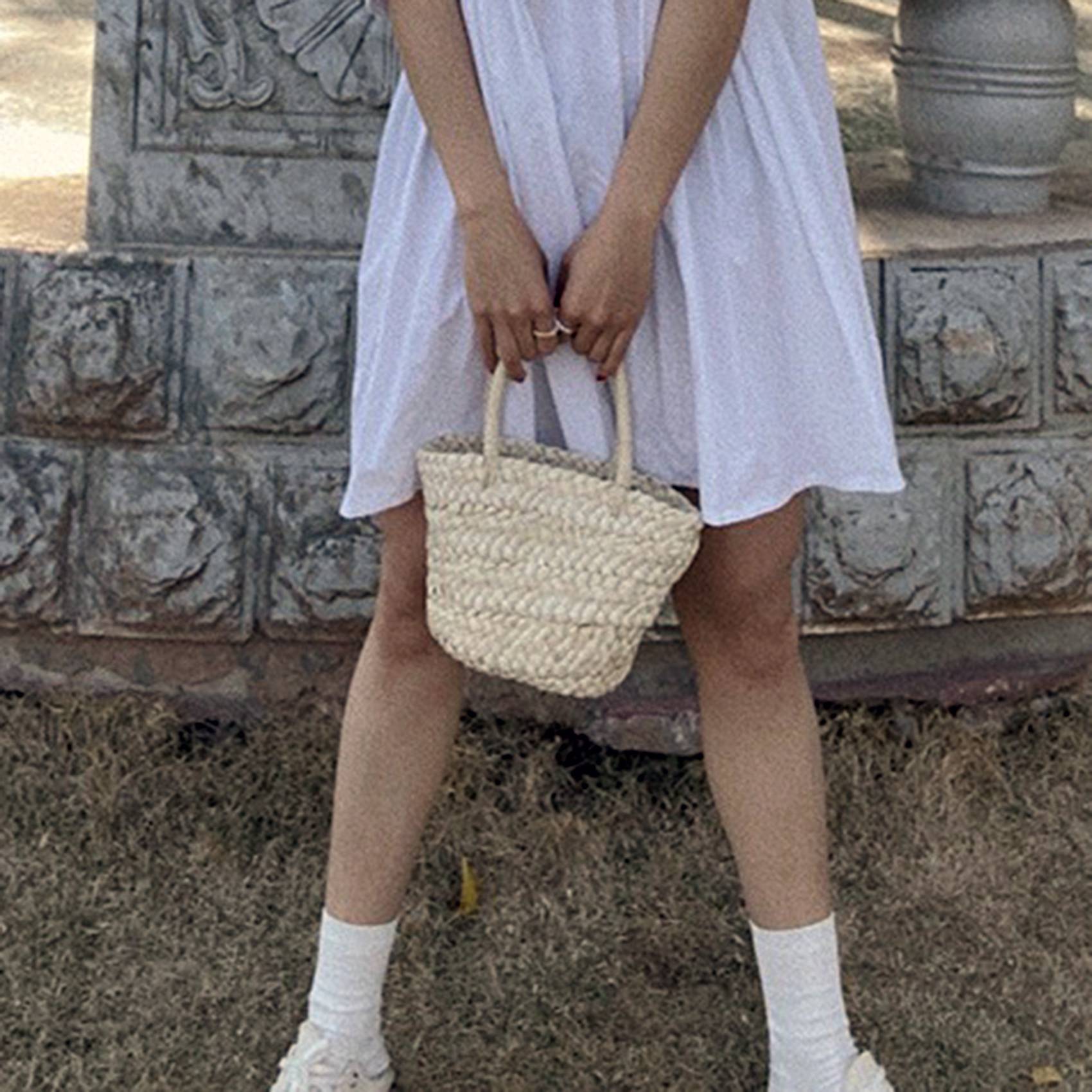 ABQR 夏の手作り小さな編みバッグ トウモロコシの皮のハン - Handbags のレビューと価格