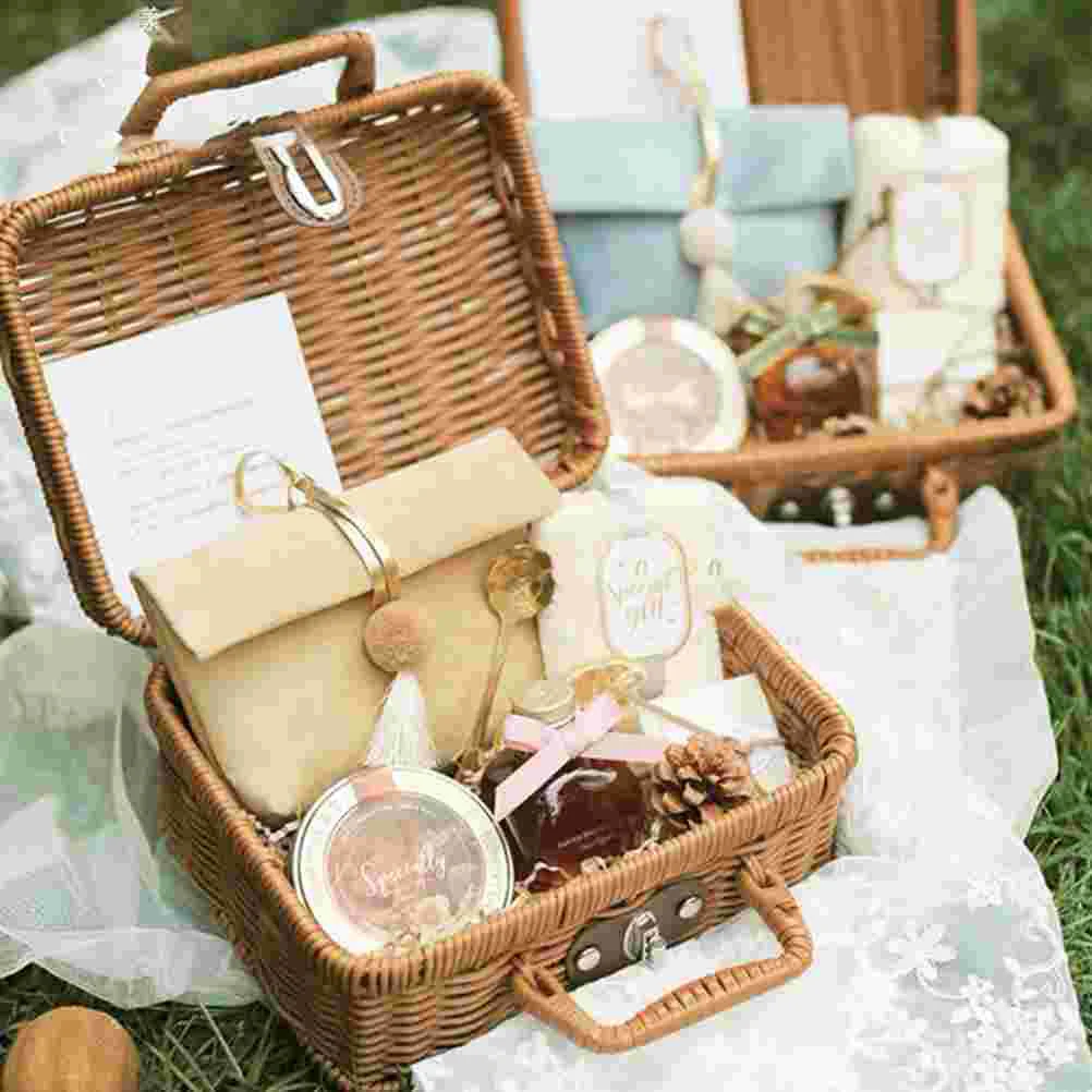 籐のピクニックケース,織り収納,ビンテージボックス,ハンドバ - Retro Vintage Trunk Suitcase のレビューと価格