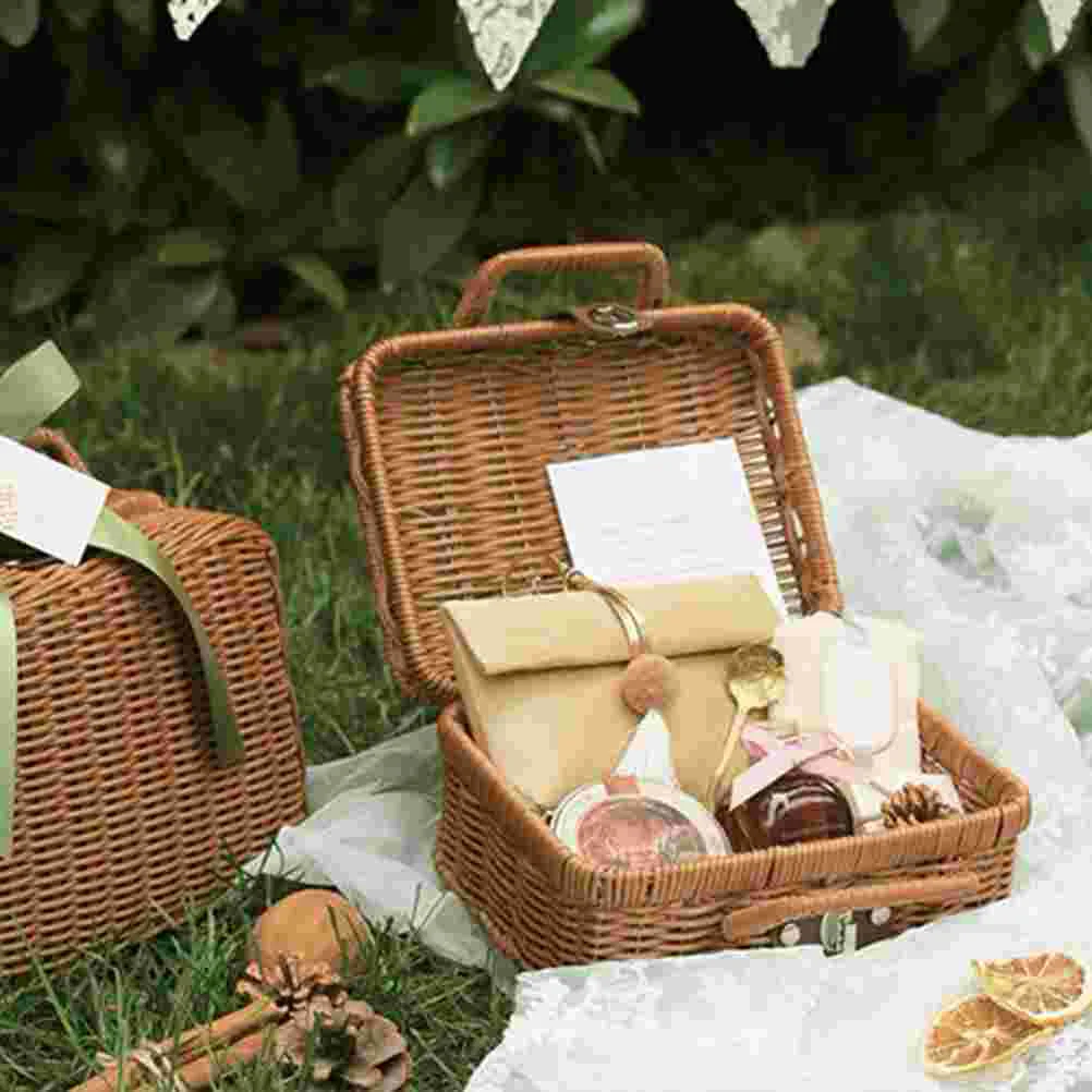 籐のピクニックケース,織り収納,ビンテージボックス,ハンドバ - Retro Vintage Trunk Suitcase のレビューと価格