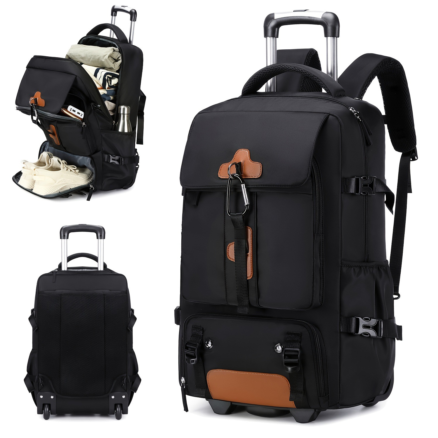 ローリングバックパック 大容量旅行用バックパック 車輪付き  - Foldable Rolling Luggage Bag のレビューと価格