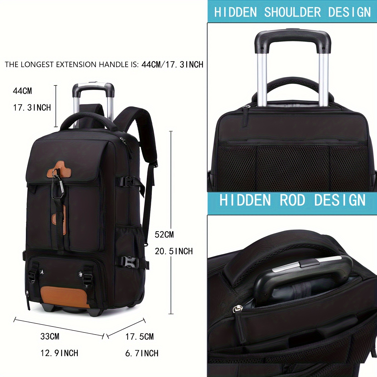 ローリングバックパック 大容量旅行用バックパック 車輪付き  - Foldable Rolling Luggage Bag のレビューと価格