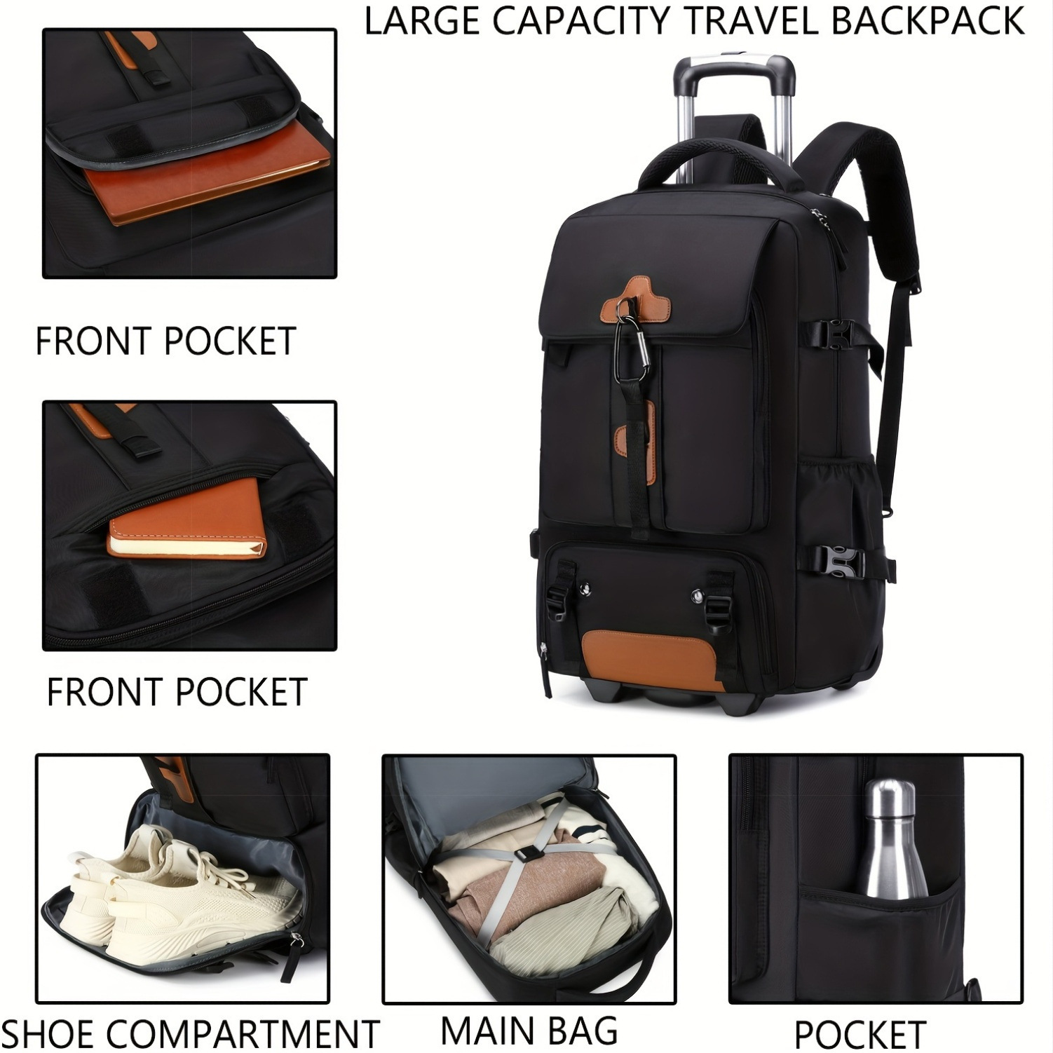 ローリングバックパック 大容量旅行用バックパック 車輪付き  - Foldable Rolling Luggage Bag のレビューと価格