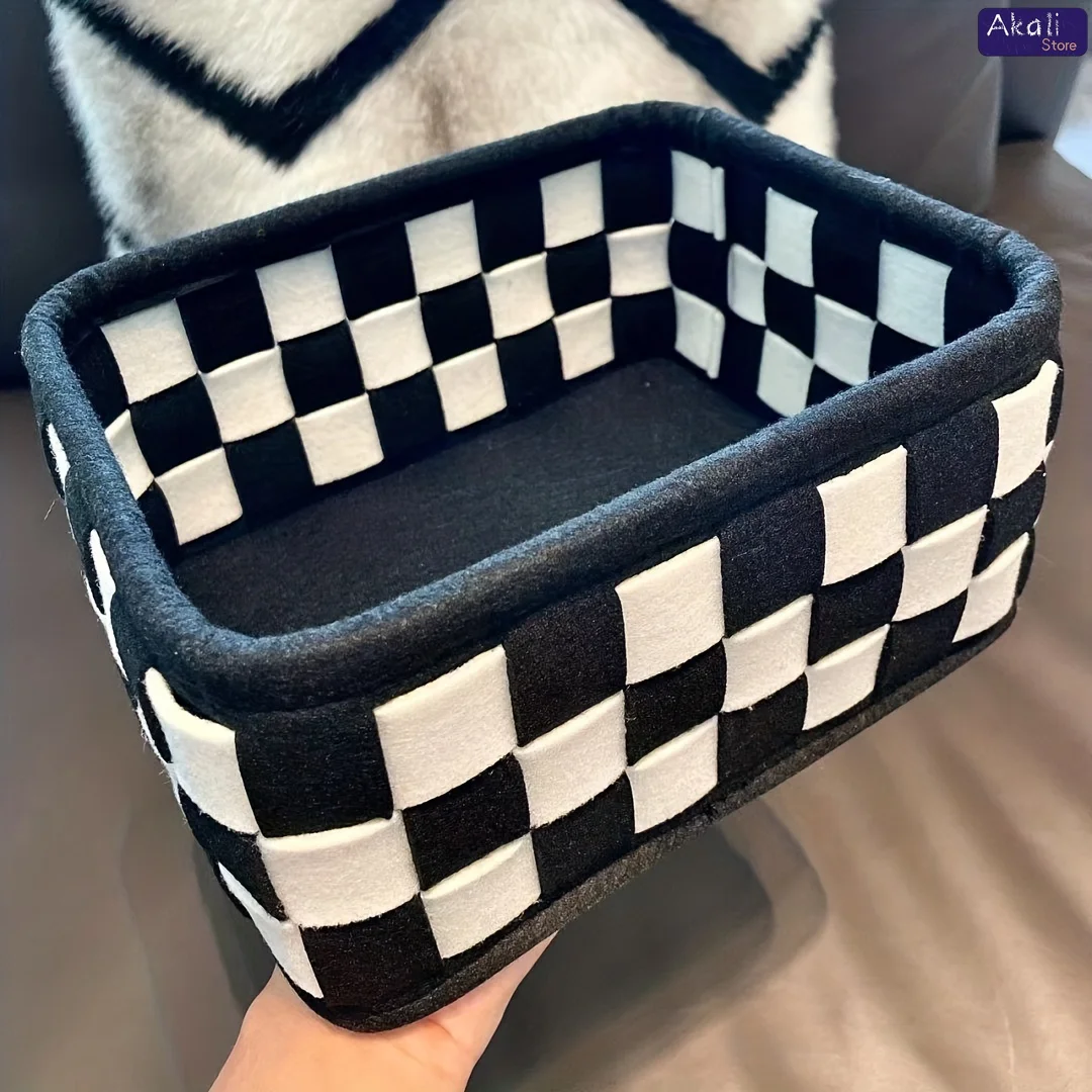 2026黒と白のチェック柄収納バスケットデスクトップ化粧品収 - Cosmetic Bags のレビューと価格