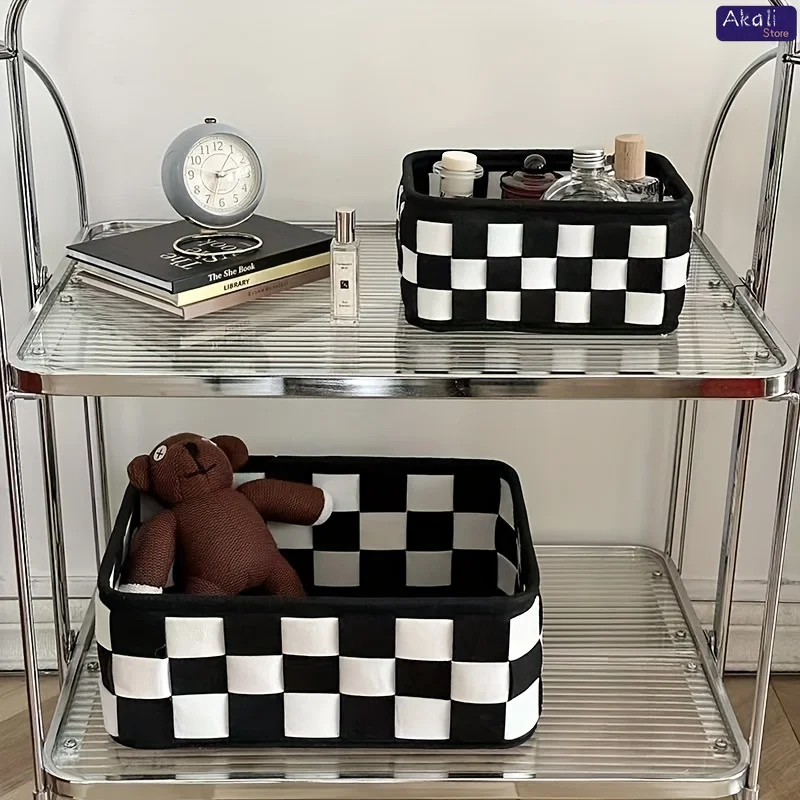 2026黒と白のチェック柄収納バスケットデスクトップ化粧品収 - Cosmetic Bags のレビューと価格