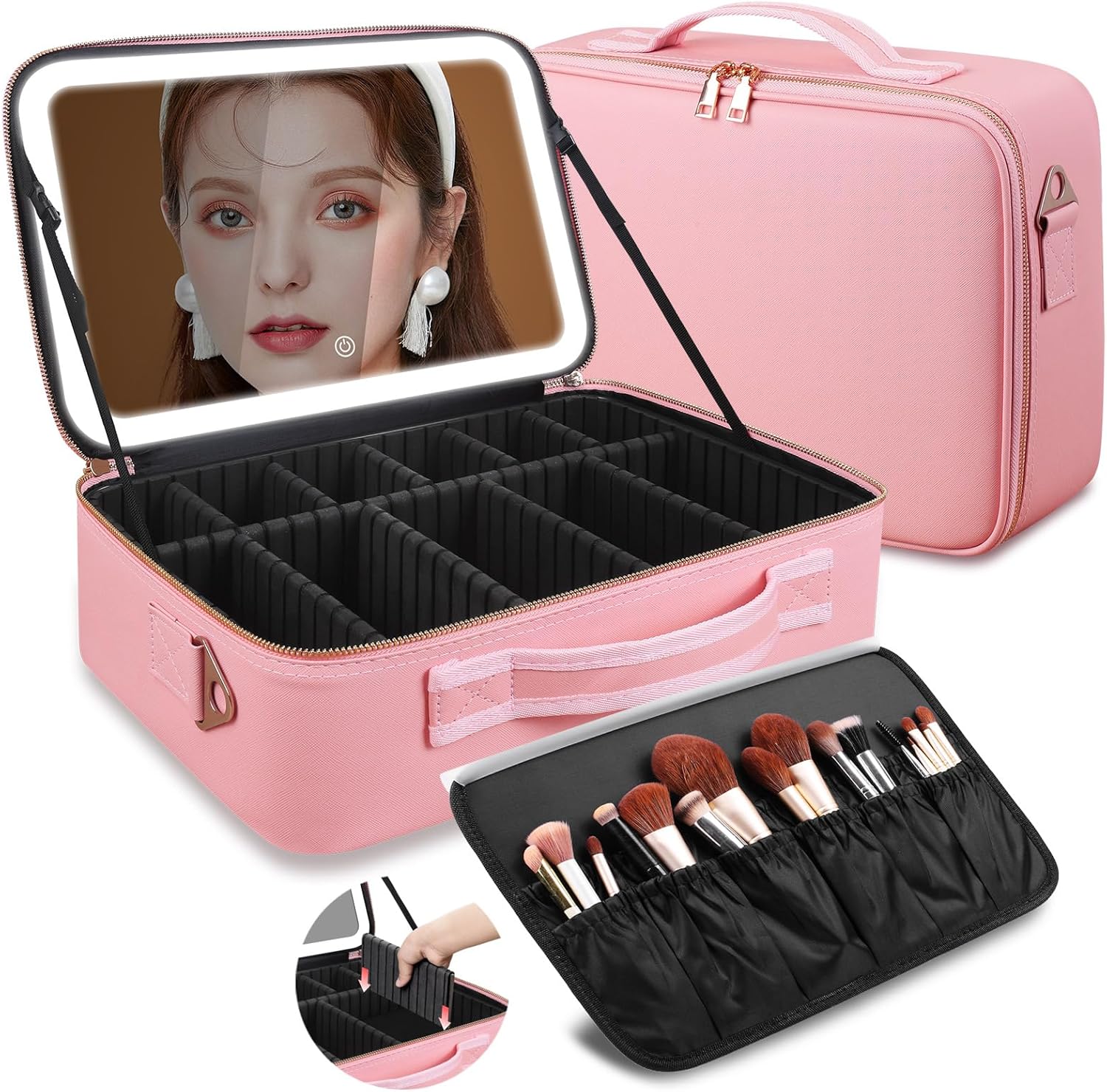 大容量メイクアップバッグ 15インチ×11インチ LEDミラ - Cosmetic Bags のレビューと価格