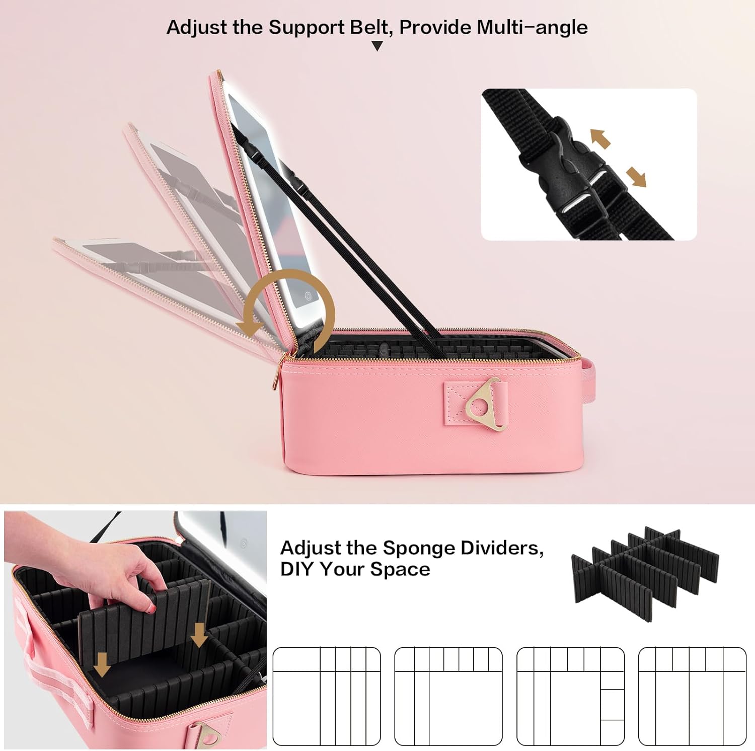 大容量メイクアップバッグ 15インチ×11インチ LEDミラ - Cosmetic Bags のレビューと価格